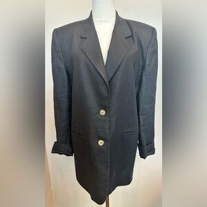 Vintage Casual Corner Black Linen Blazer Jacket Sz 6